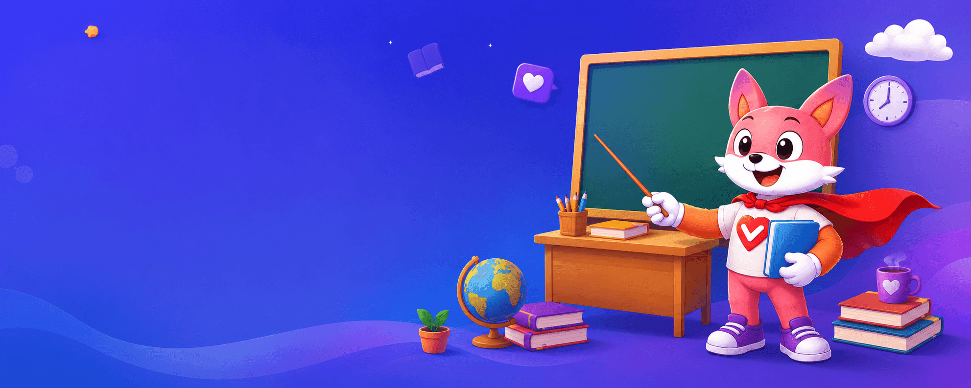 Banner nhân vật cáo giáo viên đang chạy